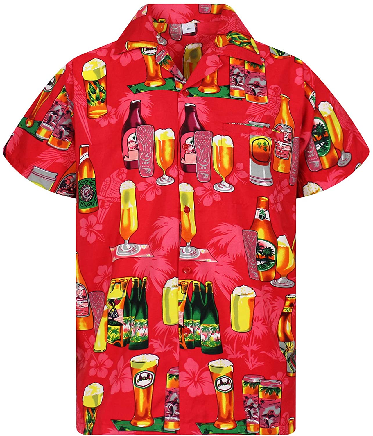 V.H.O. Funky Hawaiian Shirt - Short Sleeve, Orange, Size S (Unisex Fit, 100% Terivoile)